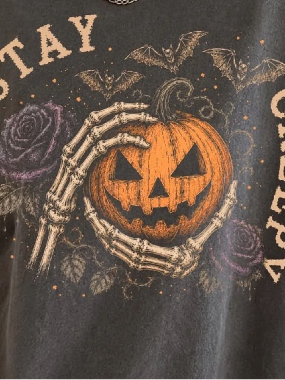 Comfort Colors Stay Creepy Pumpkin Graphic Tee - pepper with Orange & Cream